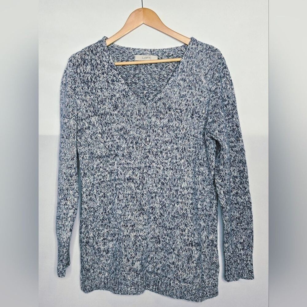 Women's LOFT blue & white marled knit sweater Women's Size XL coastal chic